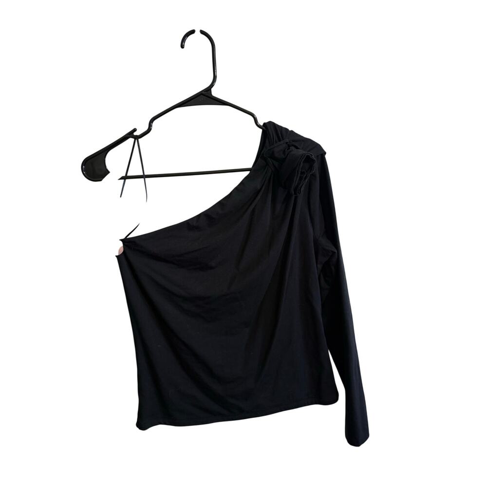 ABERCROMBIE AND FITCH MODAL-BLEND COLLECTION BLACK ONE SHOULDER LONG SLEEVE TOP